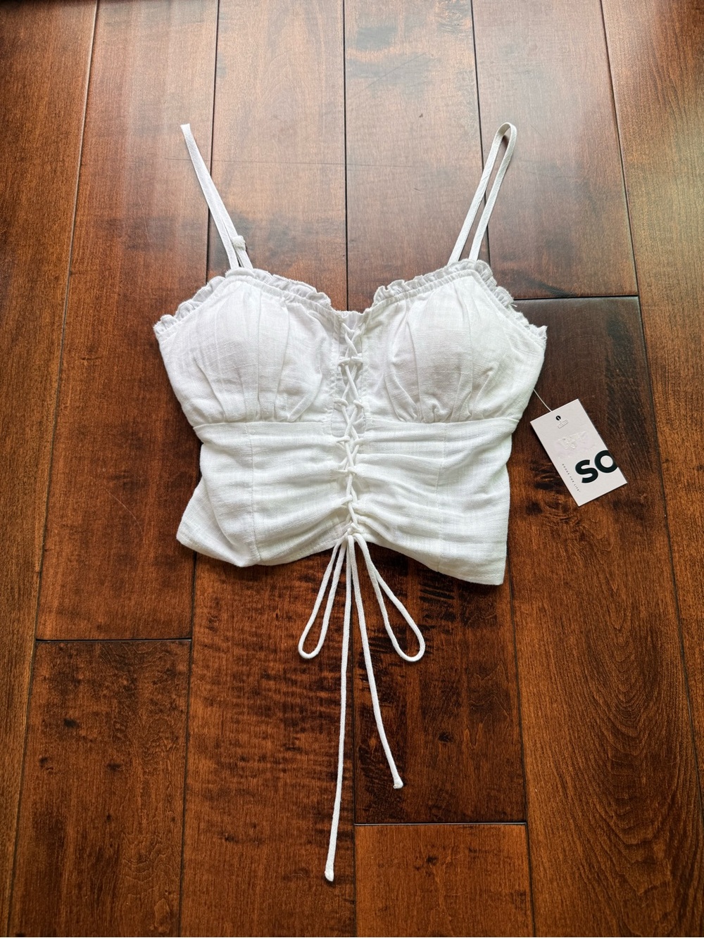 SO White Lace-Up Bustier Crop Top